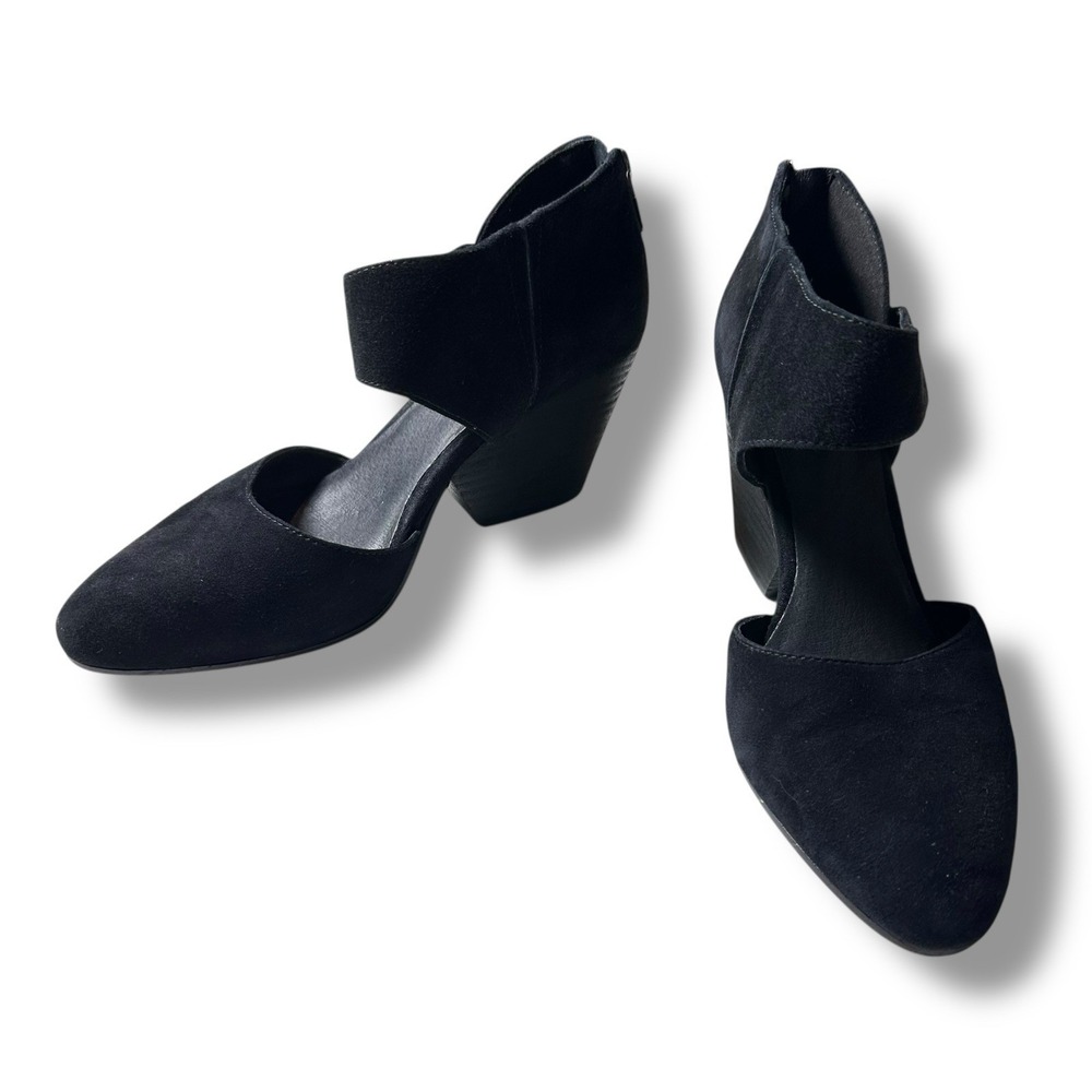 Eileen Fisher Suede Block Heel‎ Pumps 6.5 Black D'Orsay Ankle Zip Minimalist